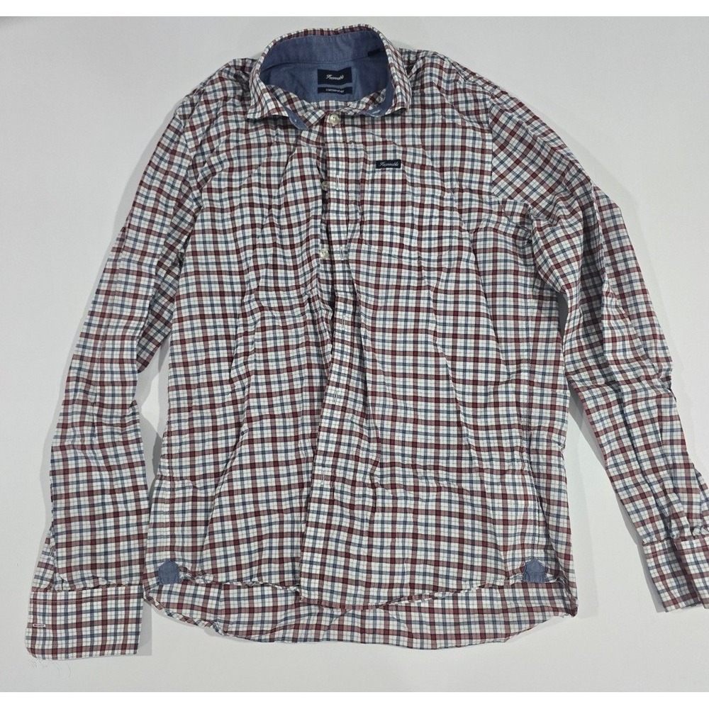 Faconnable Mens Plaid Long Sleeve Button Down Shirt Red White Blue - SMALL